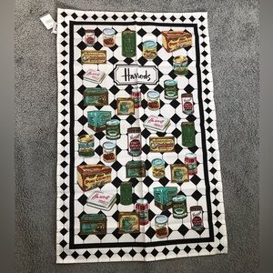 New with tags NWT yet vintage stock Harrods tea hand towel antique tins cans ads